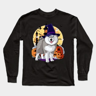 Pomsky Happy Halloween Witch Pumpkin Long Sleeve T-Shirt